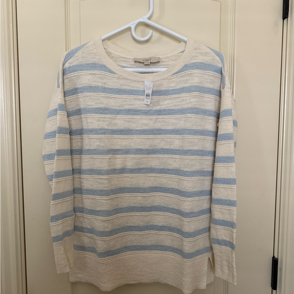 LOFT Cream and Blue Light Sweater